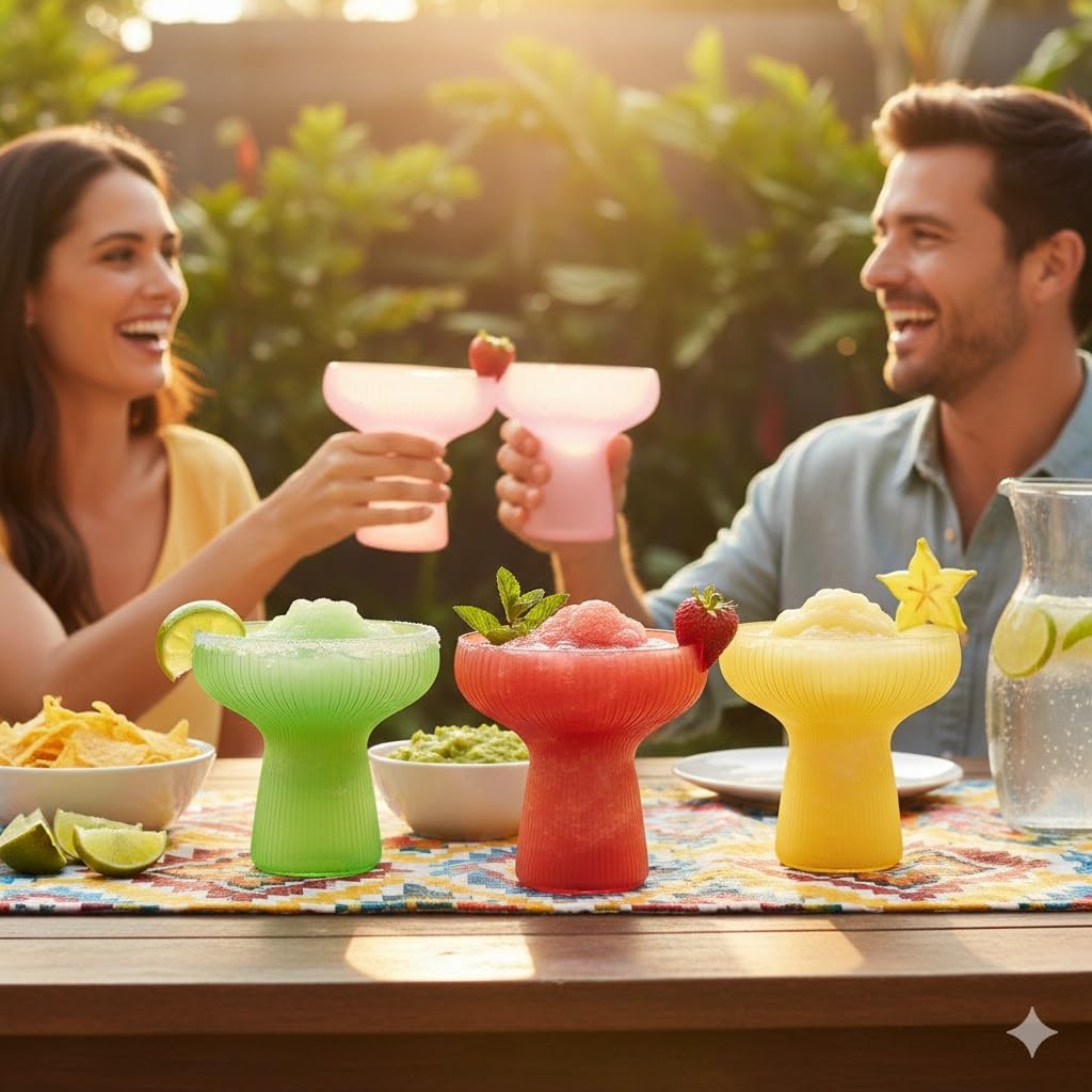 Oojami 40 Pack Disposable Plastic Margarita Glasses 11oz Ribbed Ripple Cocktail Cups, BPA-Free Shatterproof Elegant Margarita Cups for Wedding Cinco de Mayo Fiesta Party, Cocktails and Events