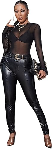 Miniatura 5 de SheIn Camiseta de manga larga de malla transparente para mujer, cuello redondo, sin brasier, malla negra, talla XS, Malla Negra