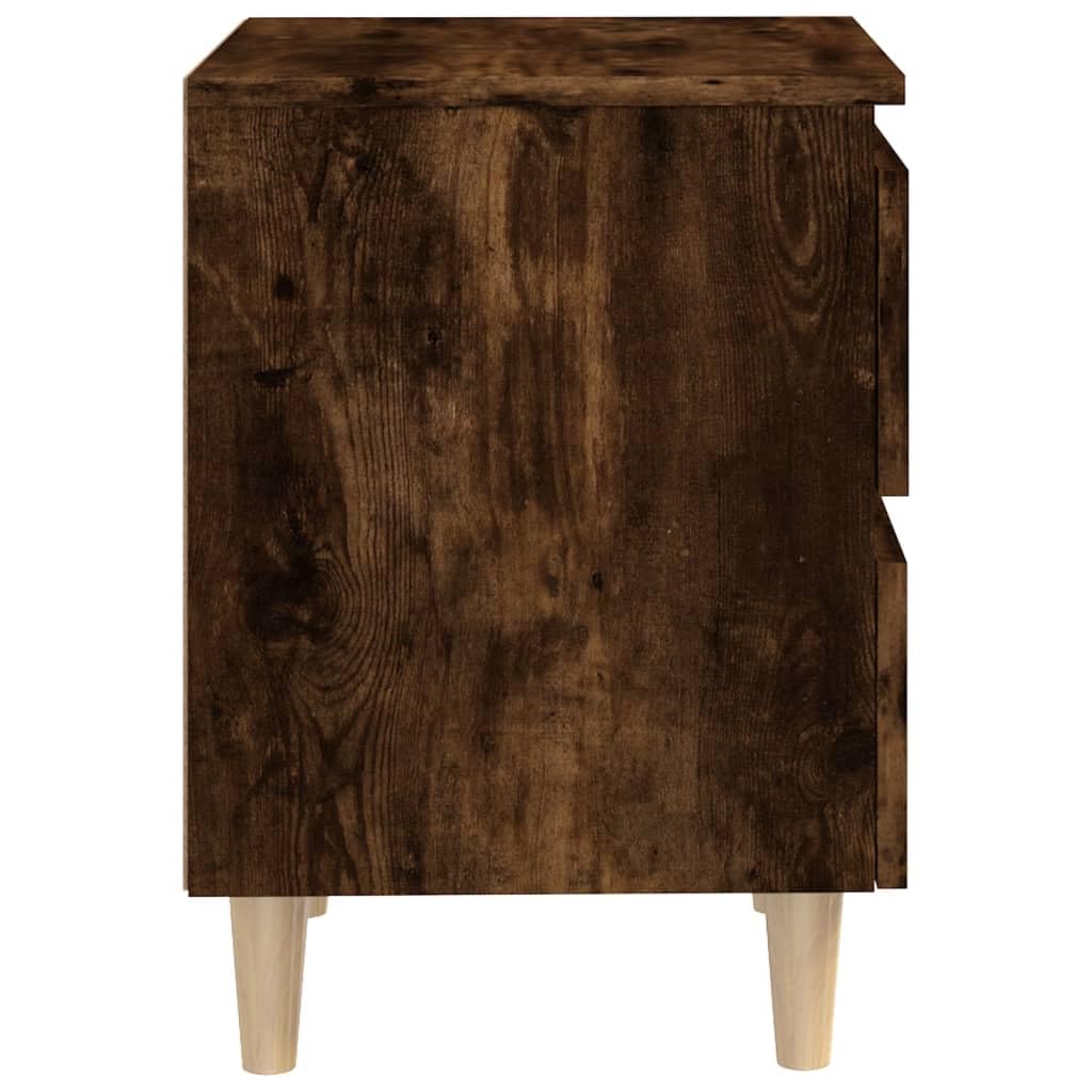 Table de chevet avec pieds en bois massif, 2 pièces, chêne fumé, 40 x 35 x