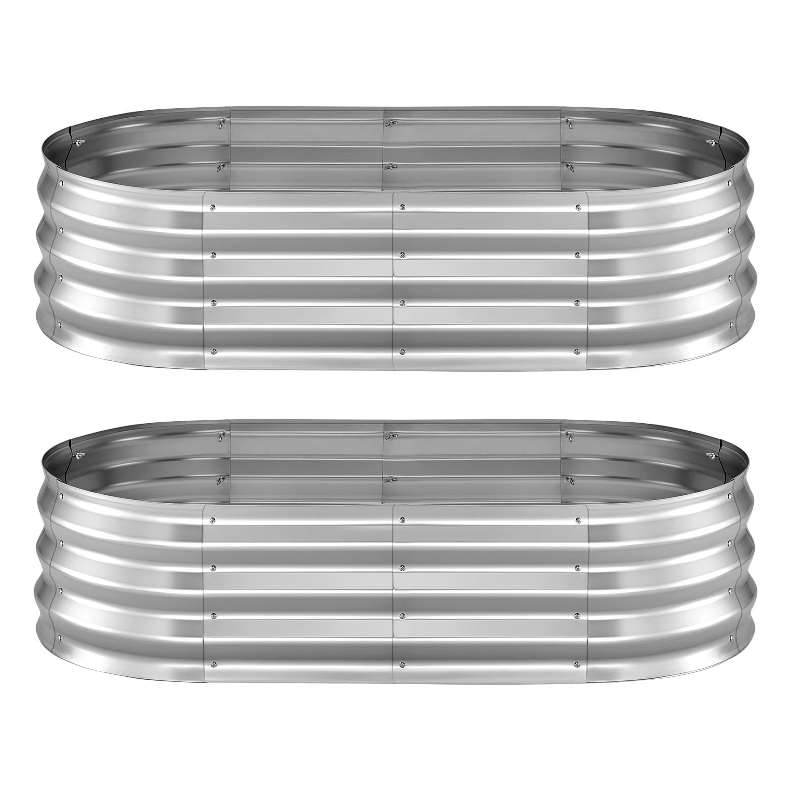 VEVOR Potager Surélevé Métal 120x60x30 cm Carré Potager Surélevé Lot de 2 Lit de Jardin Ovale pour Extérieur Culture Fruits Légumes Fleurs, Fond Ouvert, Galvanisé Aluminium-Zinc, avec Gants, Argenté