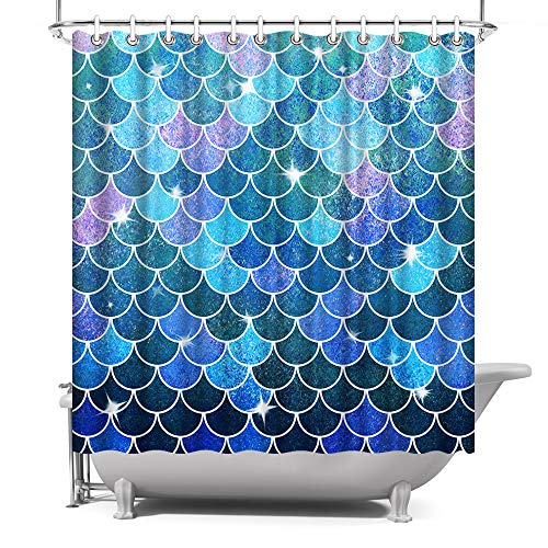 Artbones Mermaid Fish Scale Shower Curtain Blue And Purple 72X72 Inch With Hooks Waterproof Polyester Fabric Ocean Theme Bathroom Decor #TOP9