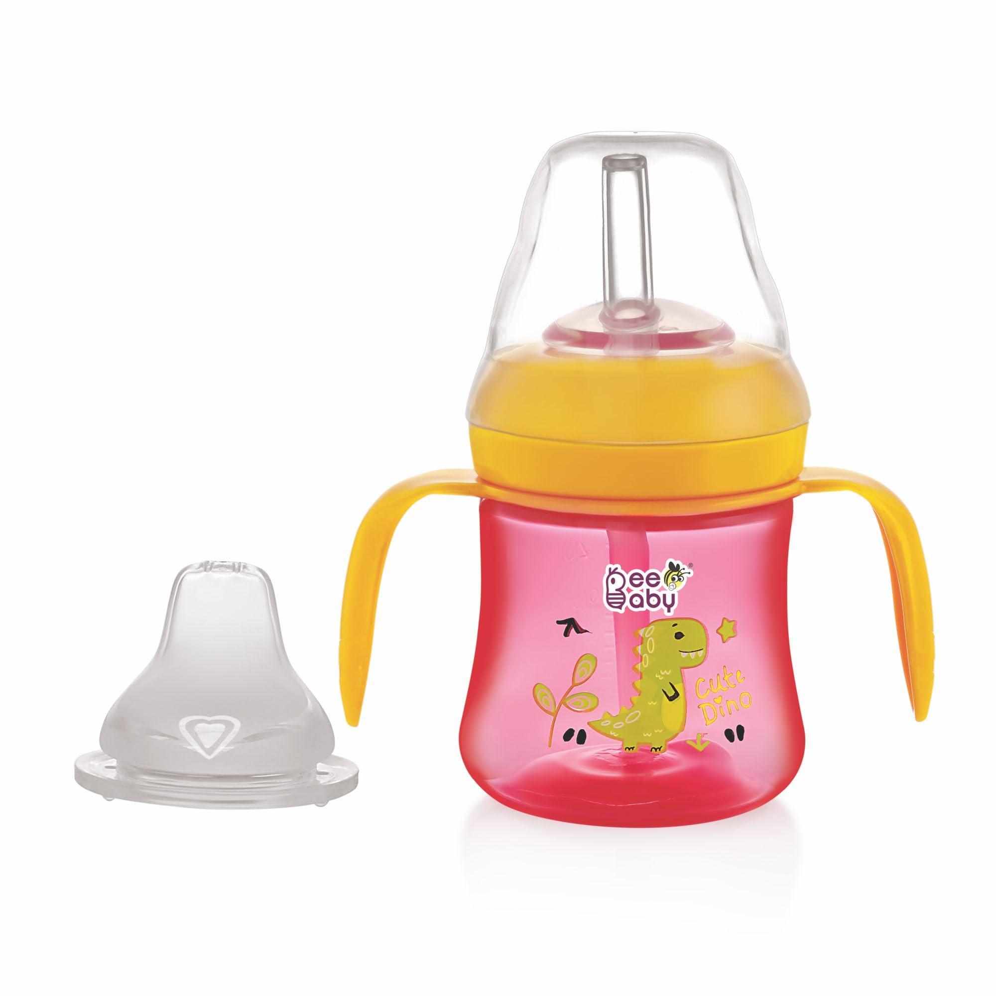 BEEBABY Dino 2 in 1 Spout & Straw Sippy Cup for Baby, Interchangeable Leak Proof, Anti-Spill, Easy to Hold Sipper for Toddlers. 100% BPA Free. (150 ML - Pink)-image-35