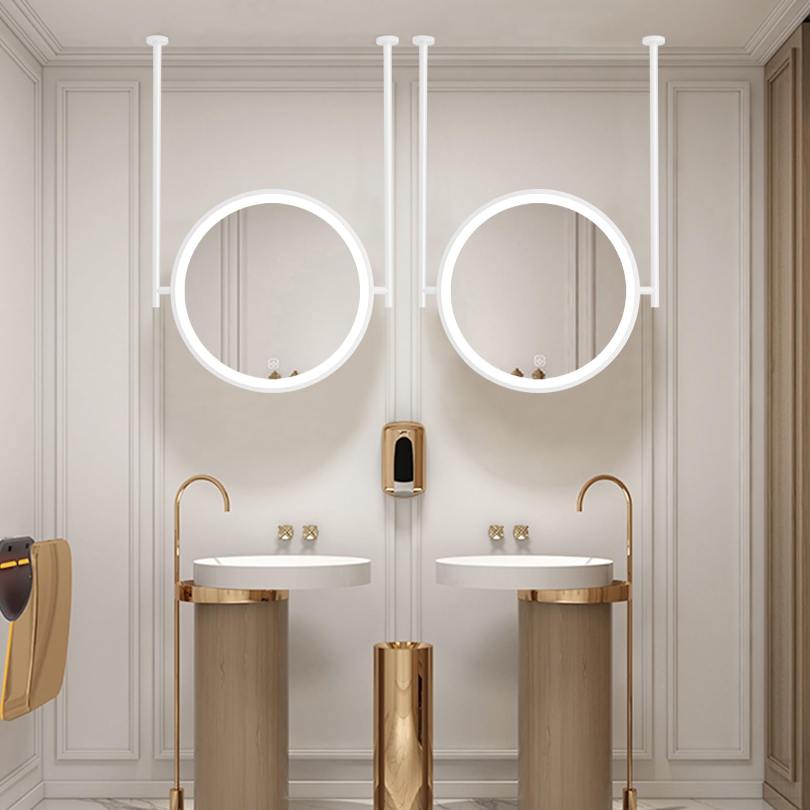 GLJTUO Ceiling Suspended Mirror, LED with Touch Button, Wall Mounted Lighted Vanity Mirrors for Entrance Cloakroom, White Round Decorative Mirror,size_name-Diameter-70CM