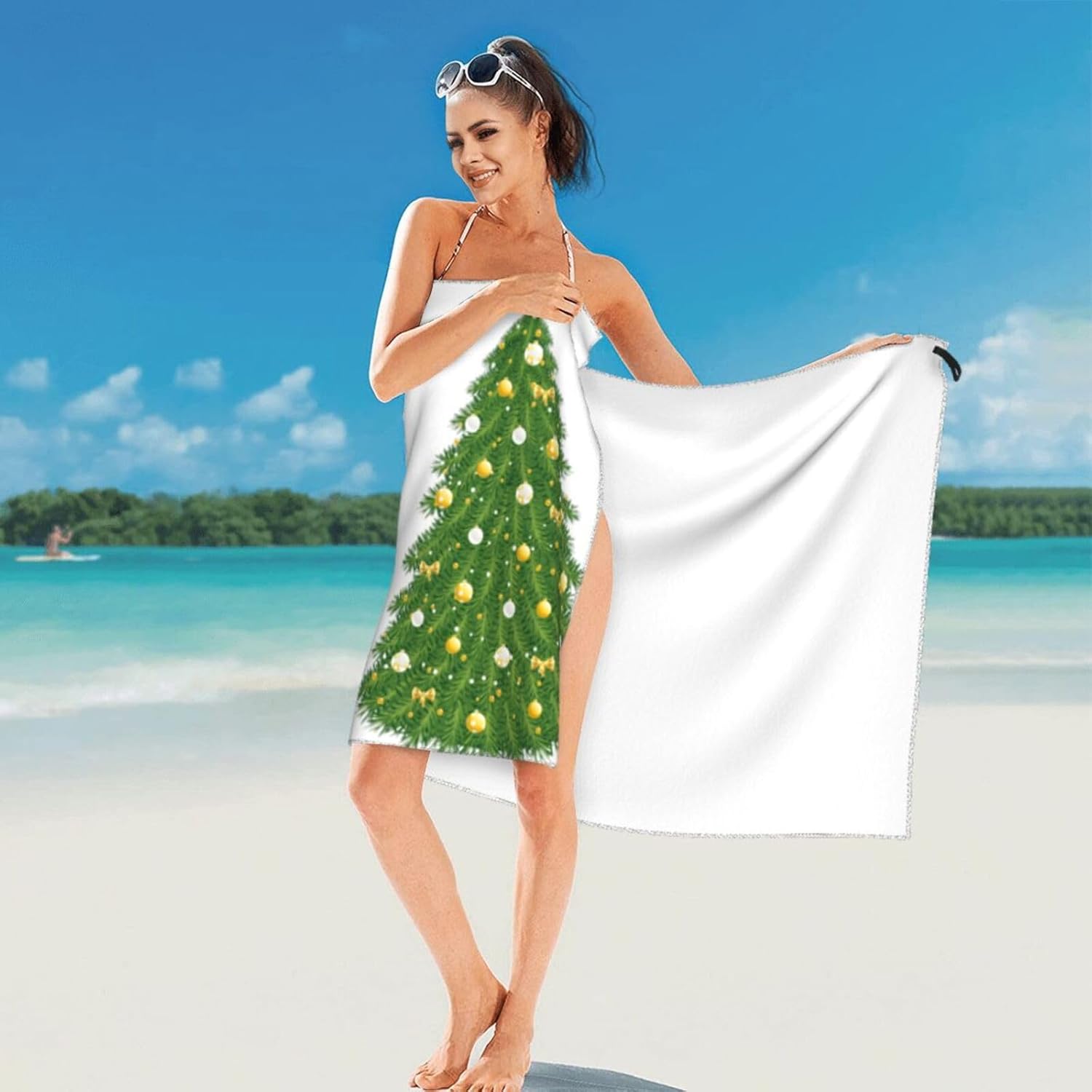 Xmas Green Tree Quick Drying Bath Towel,Microfibre Soft Large Bath Towel,Highly Absorbent Dry Quickly Bath Sheet