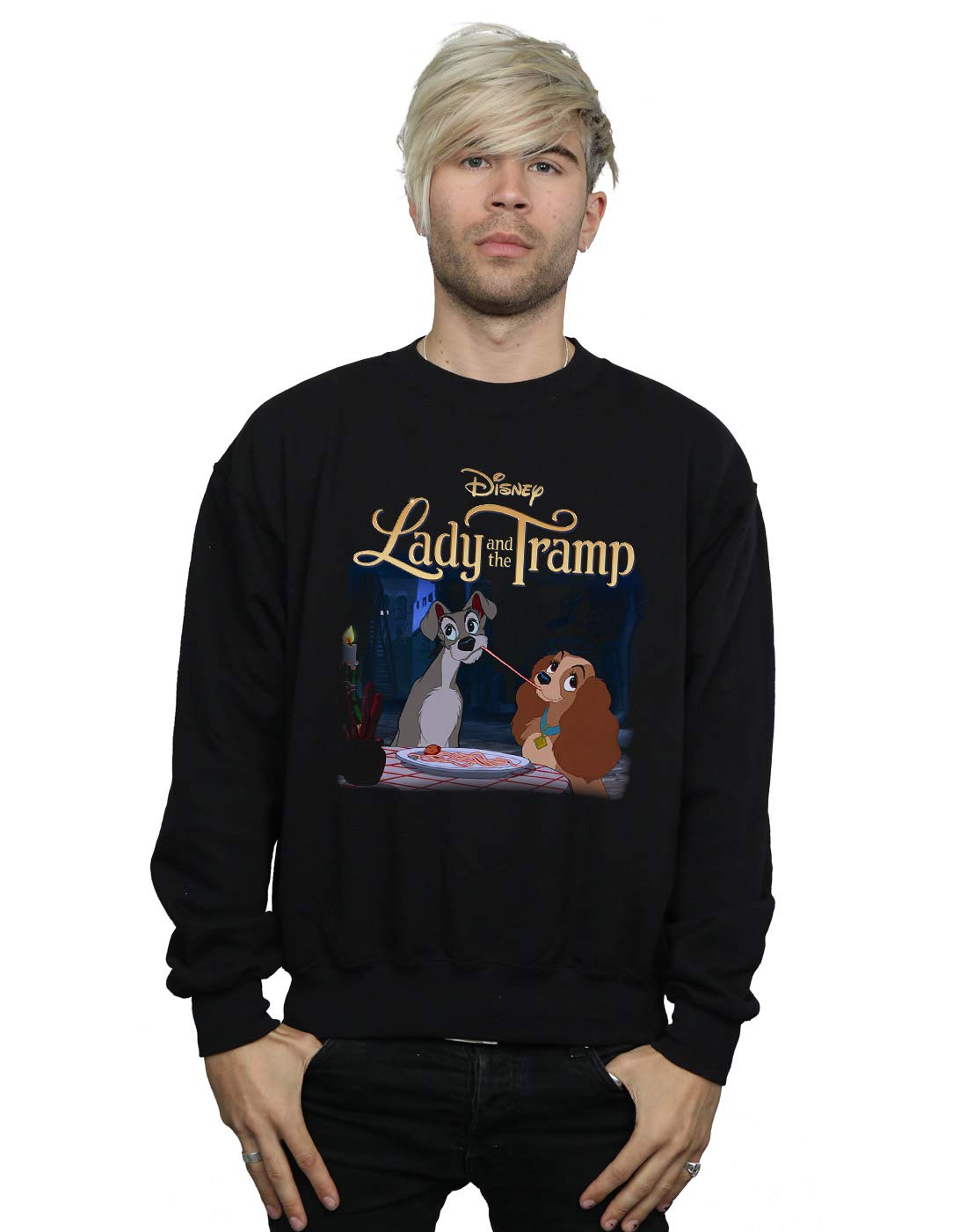 Absolute Cult Men's Black Disney Lady And The Tramp Homage Sweatshirt X-Large