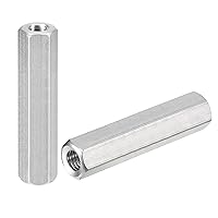 Vista 6 de uxcell Tuercas de acoplamiento M6 x 1 paso de 1.575 in de longitud, 4 tuercas de acoplamiento de varilla hexagonal métrica de acero inoxidable 304