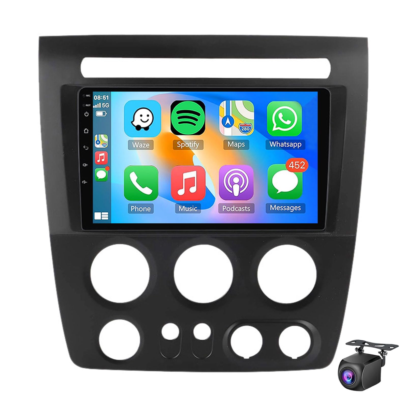 Android 15 Car Radio For Hu-mmer H3 2005-2010 9 Inch IPS Touch Screen Car Stereo With Wireless CarPlay Android Auto 5G WiFi Bluetooth 5.0 GPS Navigation FM DSP SWC USB Backup Camera(Size:8Core 8+256G)