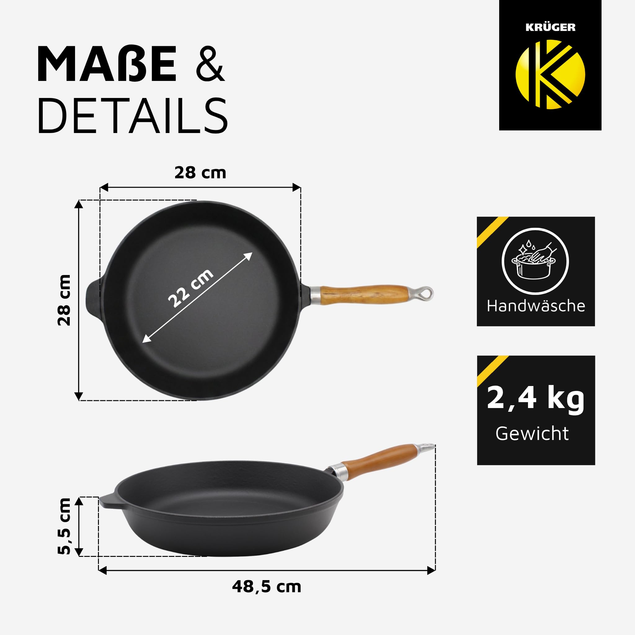 Karl Krüger 60028 Rustica Padella in ghisa, Nera, 28 cm