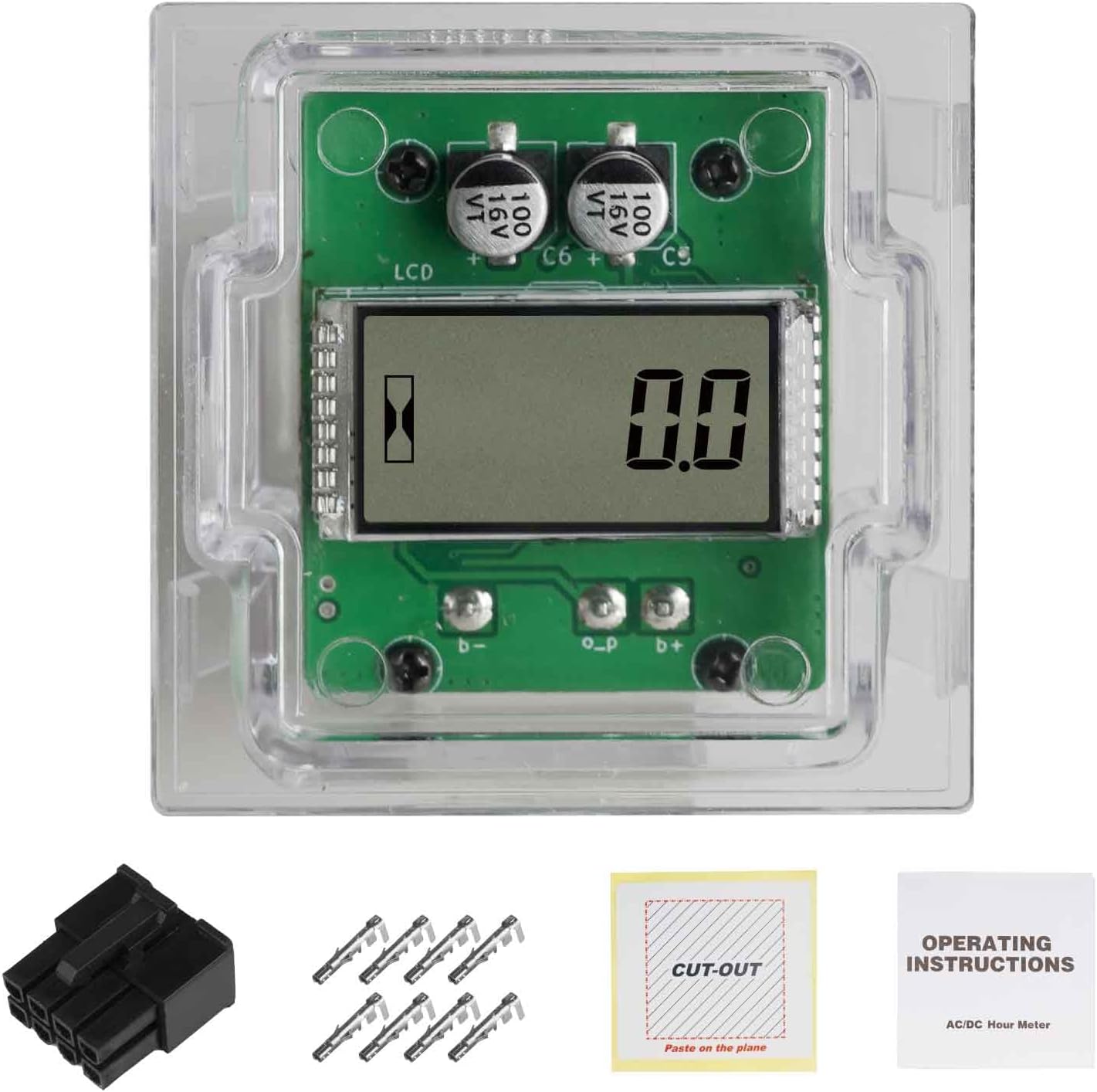 NInE-ROnG AC/DC Hour Meter Oil Pressure/Voltage Detect Meter Waterproof Transparent PC Closed Design Built-in Desiccant Moistureproof for Engine Lawn Mower Tractor Boat (Transparent)