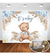 Avezano Boho Bear Baby Shower Backdrop for Boy's Party Decorations Blue Pampas Grass It's a Boy B...