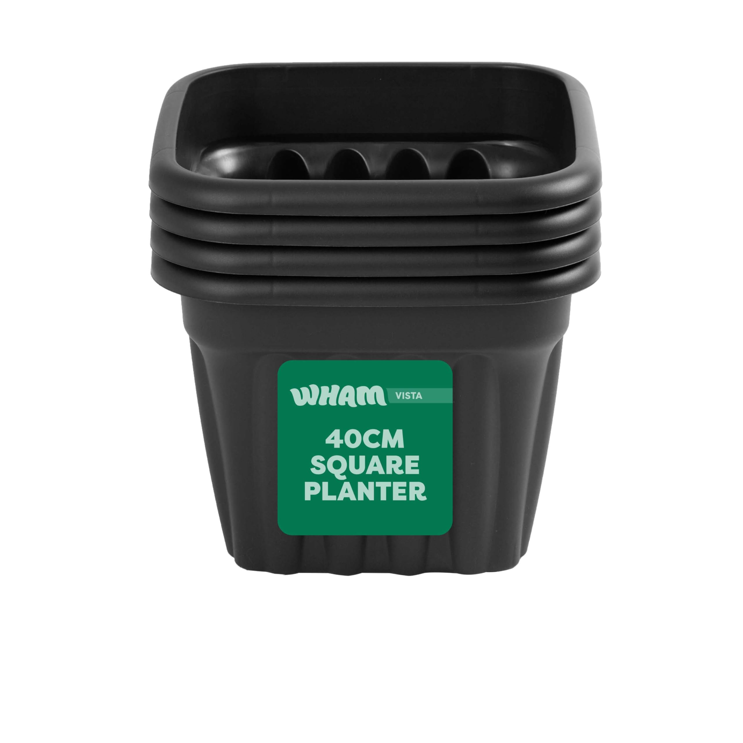 Wham Vista 4 x 40cm Square Plastic Garden Planters | 100% Recycled Plastic | Weather Resistant & Lightweight | Indoor & Outdoor Use | Drainage in UK - Slate/Black โ image 1