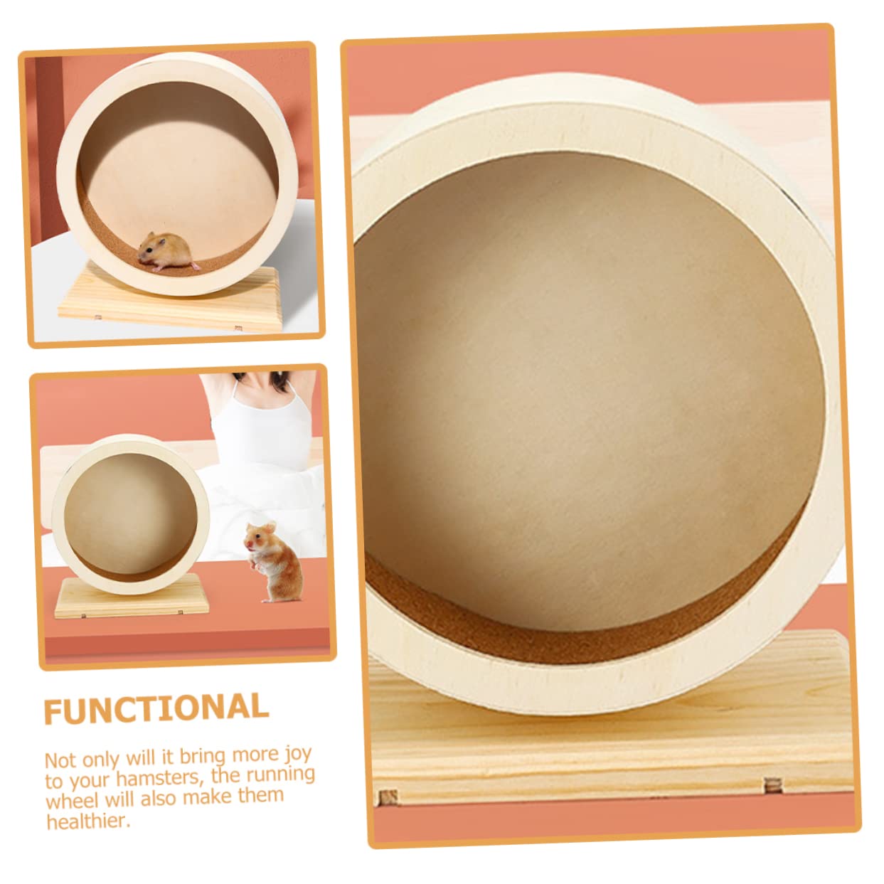 Roue d'exercice en Bois pour Hamster Silencieuse, Modèle Khaki