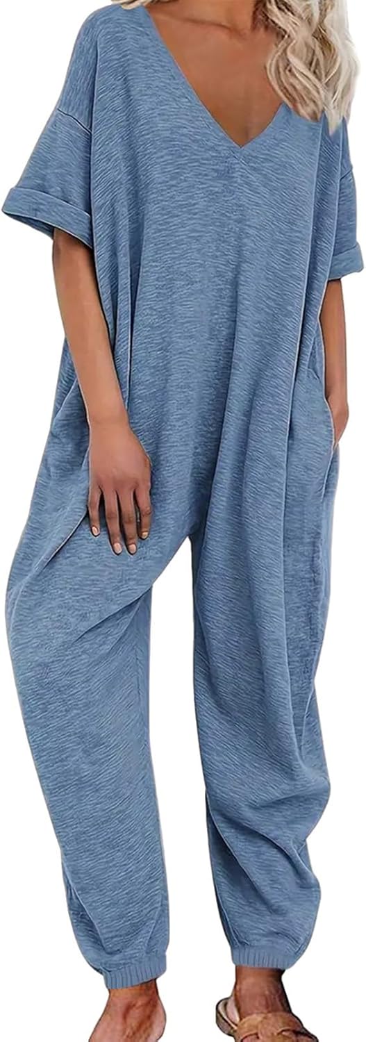 Baggy One-Piece Jumpsuits for Women Casual Short Sleeve Oversized Tshirt Rompers Flowy Beach Outfits Jogger Onesie
