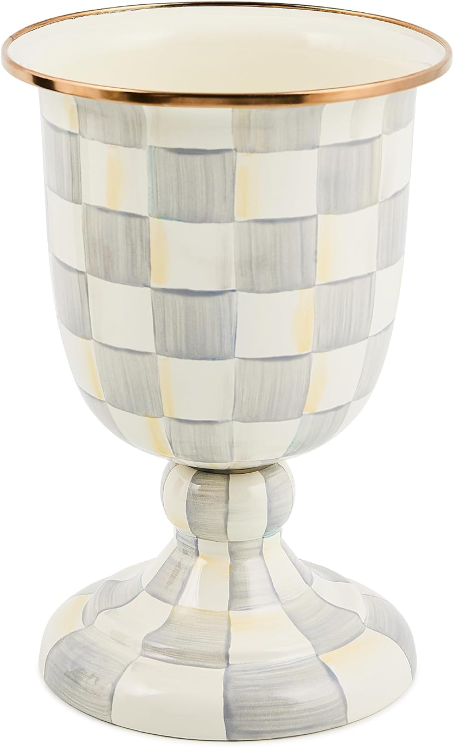 MACKENZIE-CHILDS Pedestal Vase, Decorative Centerpiece and Flower Holder, Black-and-White Courtly Check