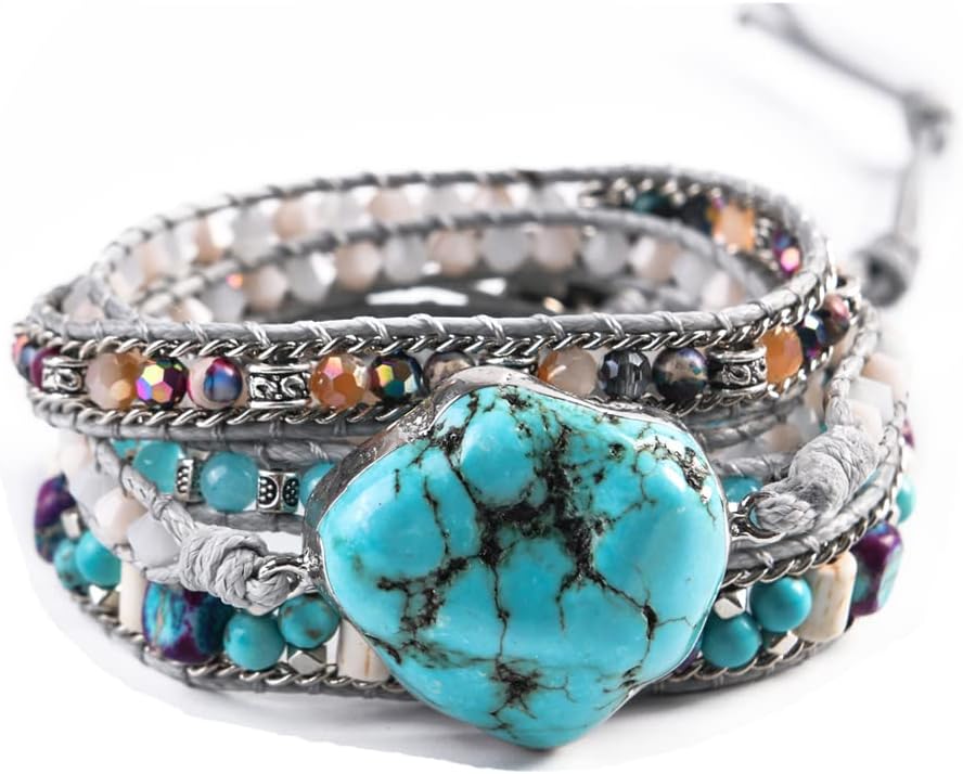 YGLINE Natural Stone Bracelet 5 Wraps Bracelet Handmade Blue Color Boho Bracelet for Women Bracelet