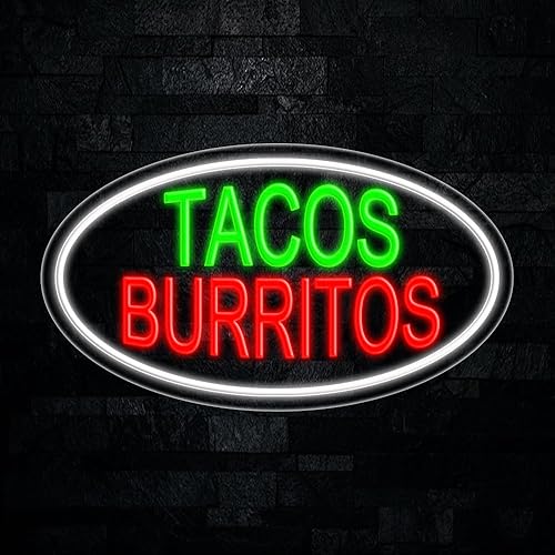 Tacos Burritos - Letrero led de neón #34302, fabricado en Estados Unidos