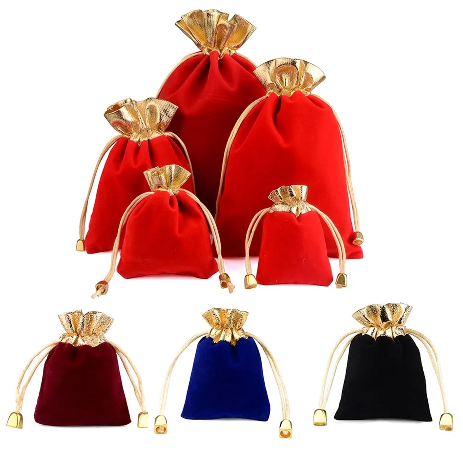 Geschenkbeutel 25 Stück Samtbeutel mit Kordelzug in goldener Farbe, 7 x 9, 9 x 12, 12 x 16 cm, for Weihnachten, Hochzeit, Schmuck, Verpackung(Mixed,12X16CM_25PCS)
