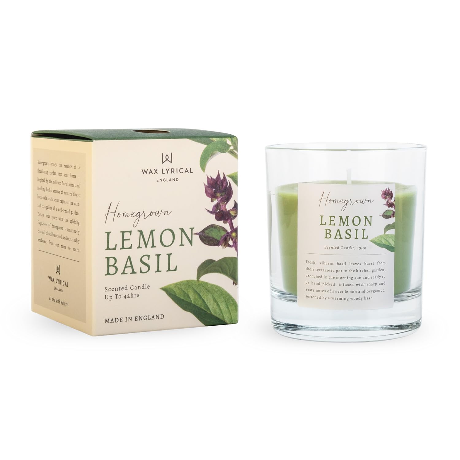 Wax Lyrical Homegrown Lemon Basil Candle, Green