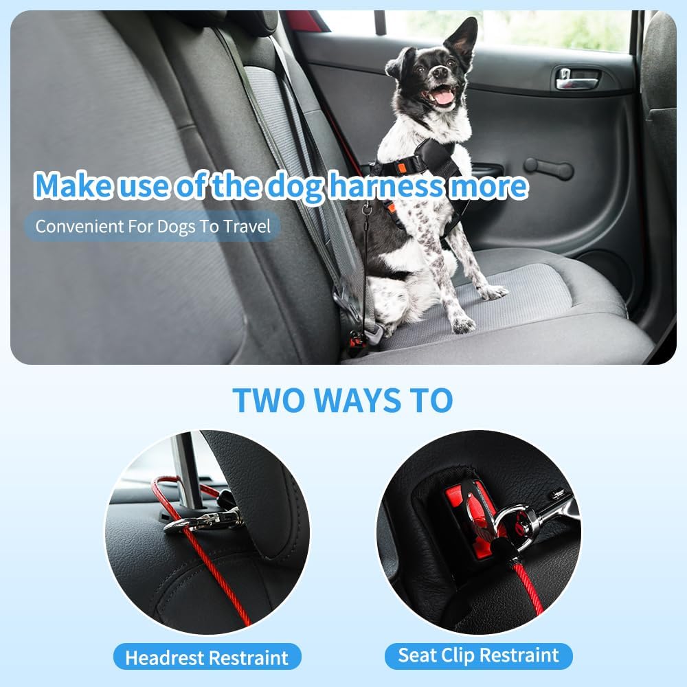 Dog Car Seat Belt, Dog Car Harnesses Chew Proof Steel Rope Cable, Waterproof Dogs Safety Belt, Vehicle Harnesses with Double Clips and Latch Attachment (Black*2, 16 inch/40 CM) — view 6