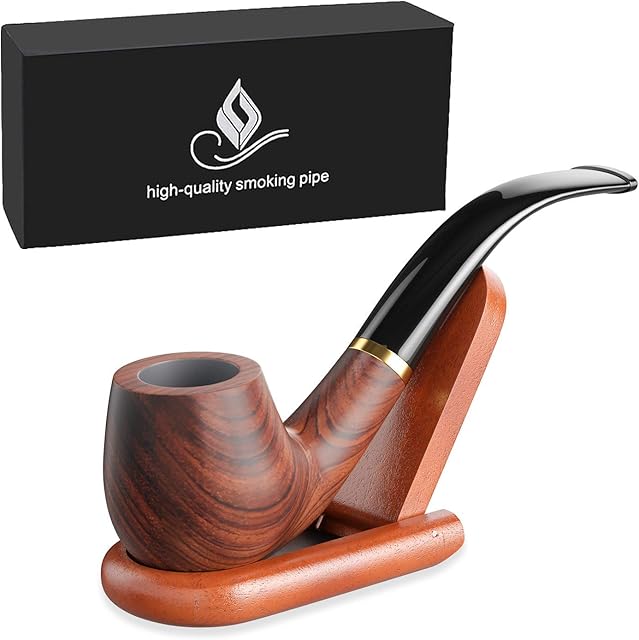 Joyoldelf Smoking Pipes, Rose Smoking Pipe, Deepened & Windproof Wooden Tobacco Pipe with A Foldable Tobacco Pipe Stand, Bonus A Gift Box