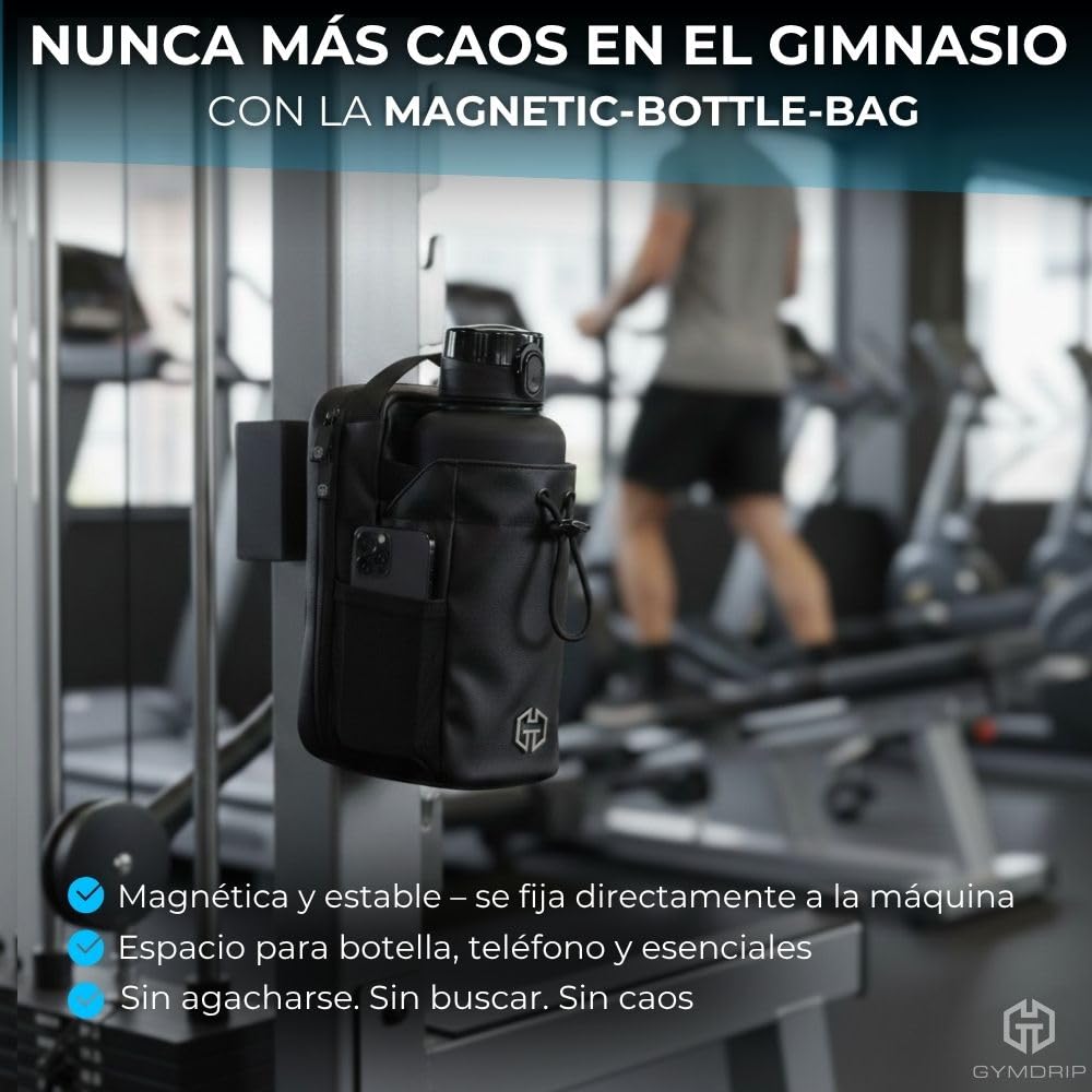 Bolsa de deporte magnética con soporte para botellas de 1,5 l, bolso deportivo compacto para entrenamiento y uso diario