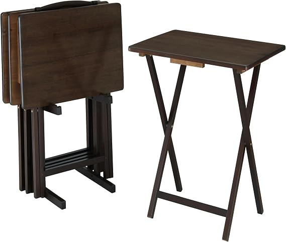 Amazon.com: Ratiyae 4-Piece Walnut Rubberwood Indoor Folding TV Tray ...