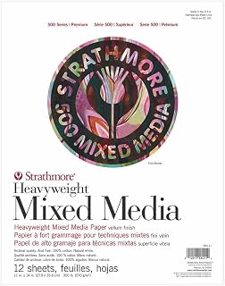 Strathmore 500 Series Heavyweight Mixed Media Pad, 350lb/570gsm Weight Paper, 100 Percent Cotton, 11 x 14 inches, 12 Sheets (584-11)