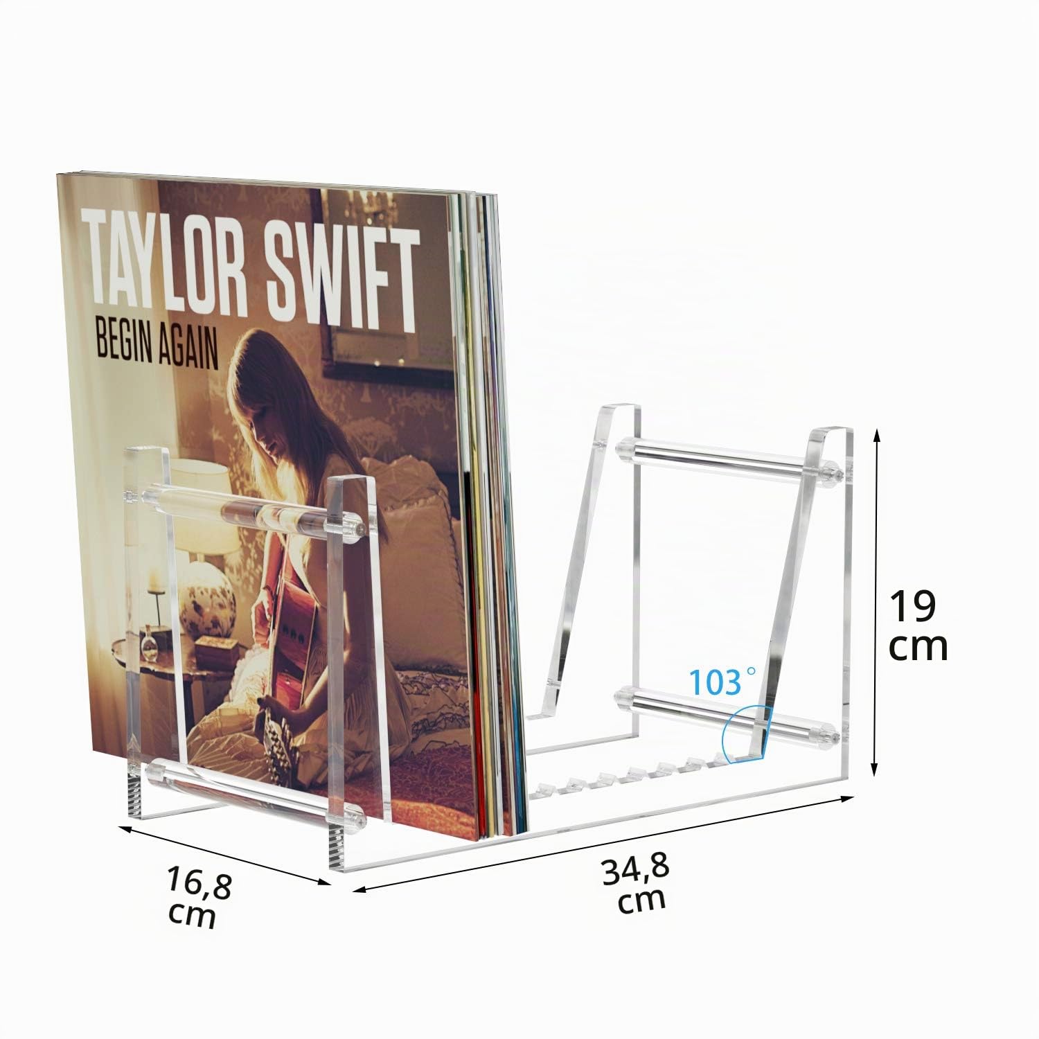 HIIMIEI Schallplatten Aufbewahrung,Acyrl Abnehmbar Schallplattenständer zum Vinyl Aufbewahrung | LP Ständer mit 12 Rutschfeste Rillen für 50 Datensätze Vinyl oder mehr|13.7x6.65x7.5 inch-Transparent