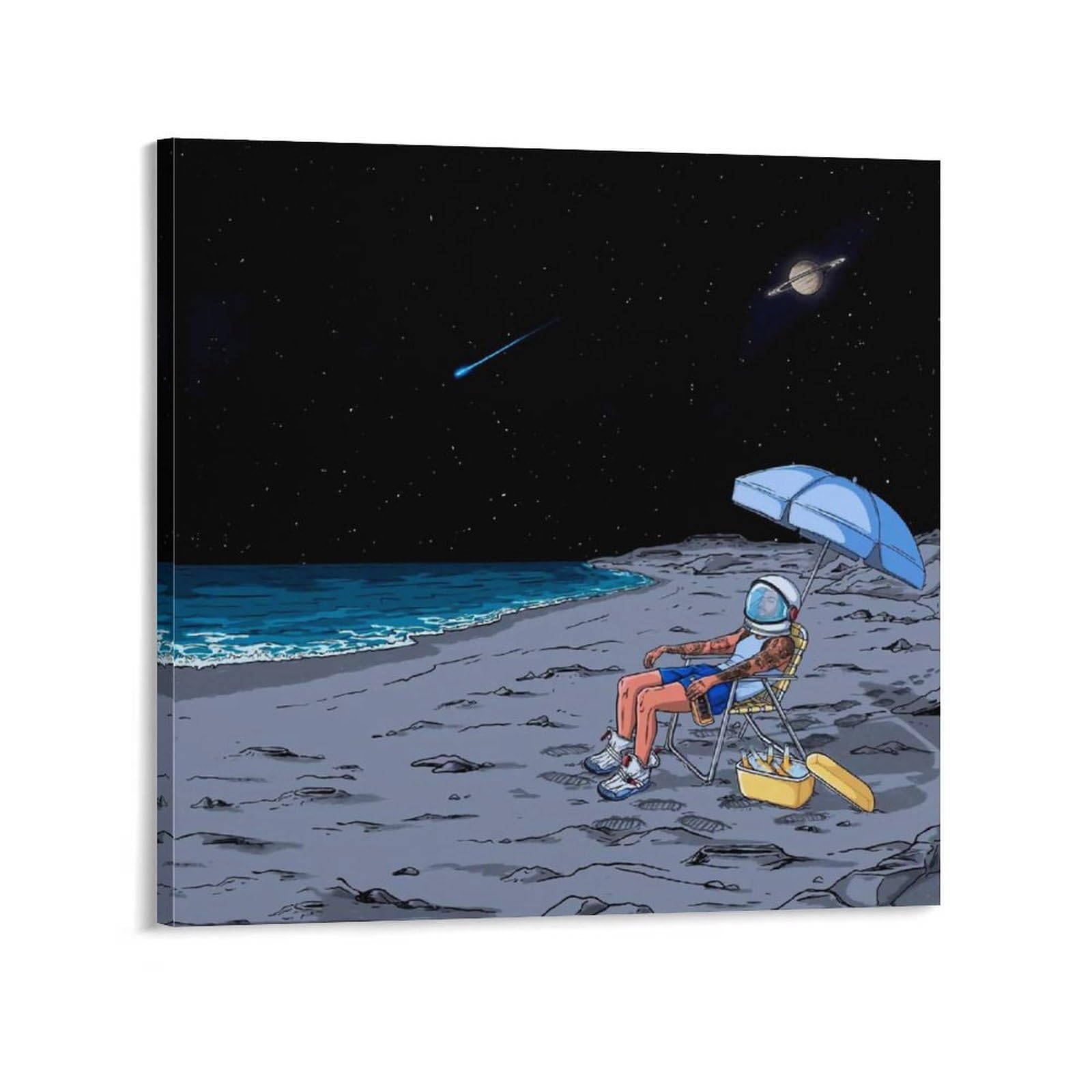 HRTLSS Rauw Alejandro Playa Saturno Canvas Poster Decorative Painting Wall Art Living Room Posters Bedroom Painting Frame-style12x12inch(30x30cm)