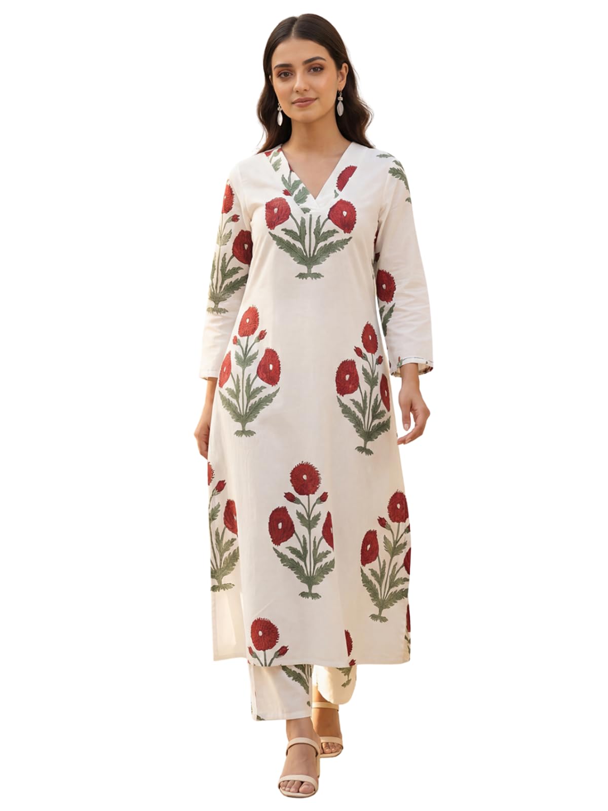 Kurti Set for Women | Elegant Kurta Sets for Woman | Festive Co Ord Set for Women Stylish | Floral V-Neck Straight Pant Silhouette for Daily Travel Comfort Office Outfits-image-19