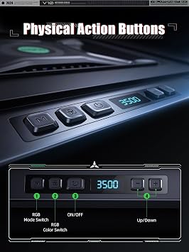 llano V10 الألعاب الكمبيوتر المحمول وسادة التبريد، RGB الكمبيوتر المحمول برودة الوقوف مع قوية 4.72 بوصة مروحة تبريد توربو الخارجية، كمبيوتر التبريد السريع 13-17.3 بوصة، زر التحكم، 3 موقف قابل للتعديل، 4-ميناء USB C & A