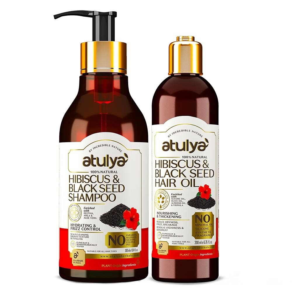 Atulya Hibiscus & Black Seed Hair Growth Combo | Shampoo & Hair Oil | Strengthens & Vitalizes Hair | Paraben, Sulphate, Silicone & Mineral Oil Free | Suitable for All Hair Types| (300ml+200ml) |-image-39