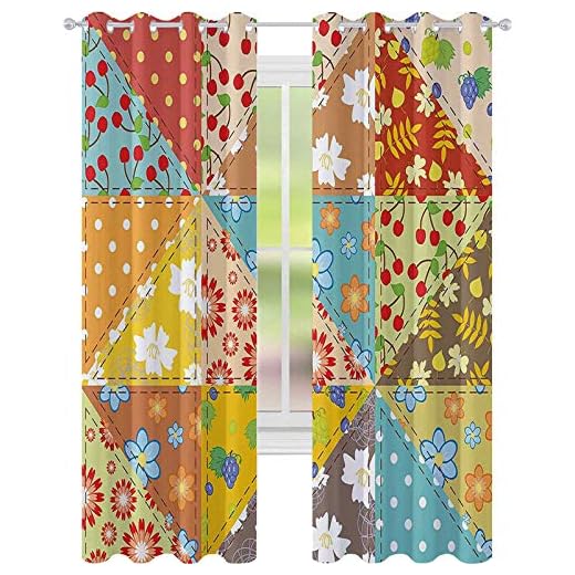 Gardiner för sovrum, fyrkantig platt design tryck med snygg mix nostalgisk blomma och bladmönster, B 52 x L84 mörkläggningsgardiner för vardagsrummet, multi