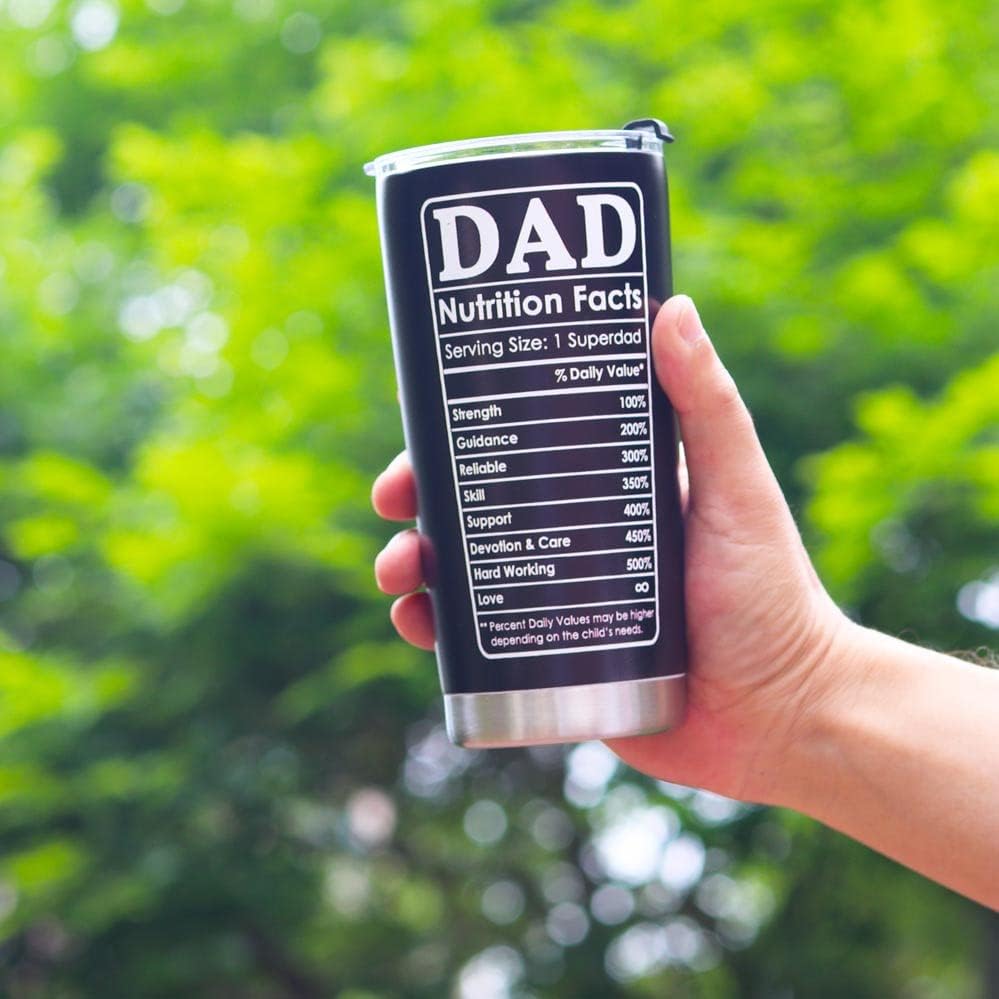 Fathers Day Gift for Dad from Daughter Son Kids - Best Dad Ever Nutrition Facts Tumbler Birthday Gifts, Fathers Day Coffee Tumbler Cup, 20 OZ - Image 8