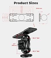 Vista 6 de Soporte de buscador de peces de aleación de aluminio con placa rectangular de bola de 1.5 pulgadas y base redonda, brazo corto de 3.5 pulgadas