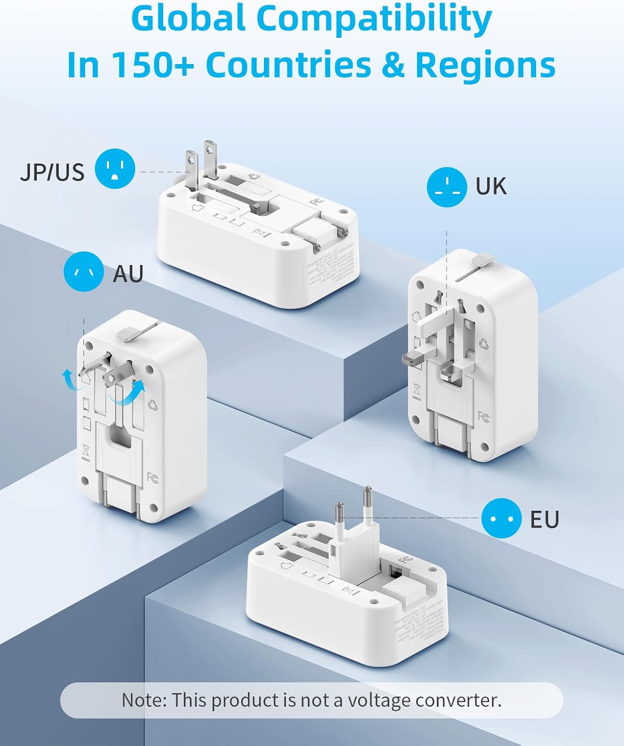 PAEWOK Travel Adapter PD 20W, Mini Universal Travel Adapter with 1 AC Outlet and USB Fast Charging, Ultra Thin International Plug Adaptor for US to European UK Italy Spain New Zealand (Type C G A I)