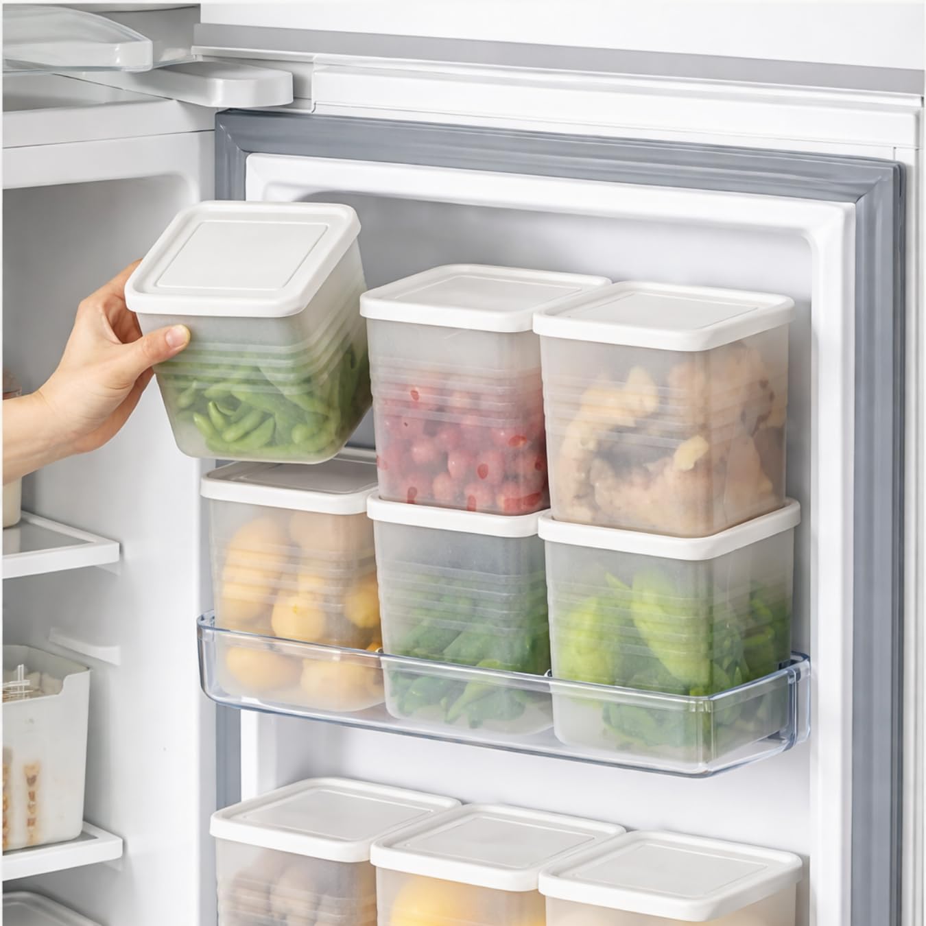 Kitchome Essentials Fridge Storage Container, Clear Plastic, Easy Open and Secure Lid, Smart Refrigerator Organisation - Set of 6