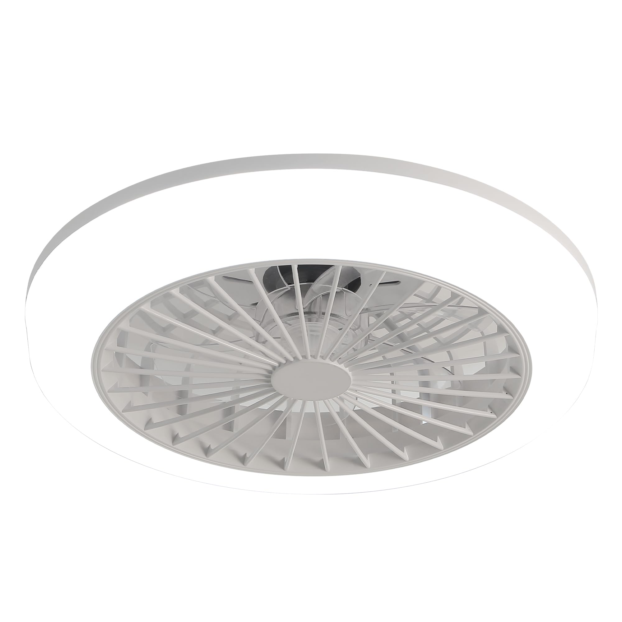 Ventilador de techo LED regulable 60W con control remoto, motor DC silencioso, 7 aspas transparentes, para baños y espacios pequeños