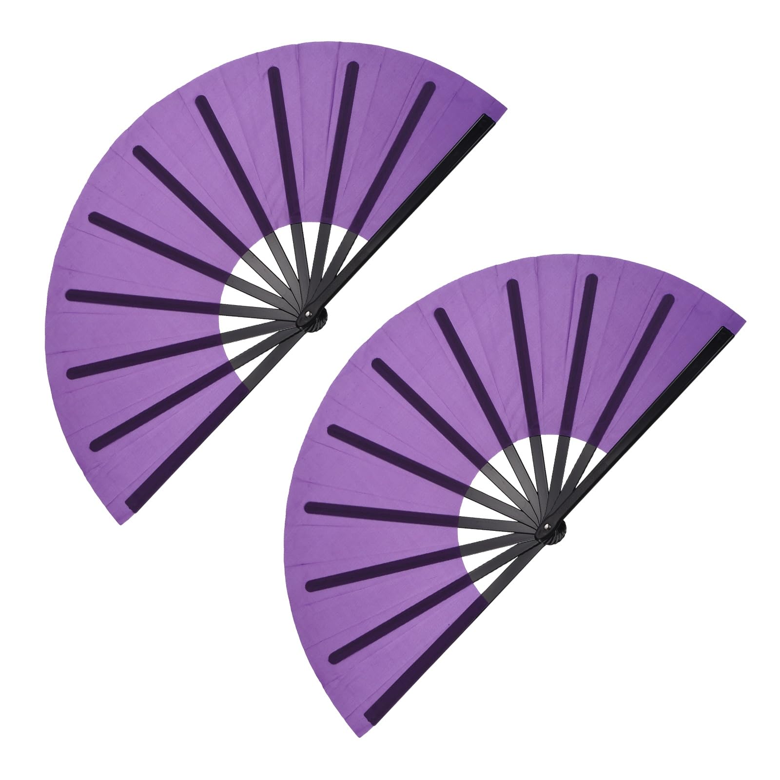 sourcing map 2Pcs Large Folding Hand Rave Fan, Decorative Handheld Folding Hand Clacking Fan for Line Dancing Festival Party Performance Decoration, Black/Purple — image 1