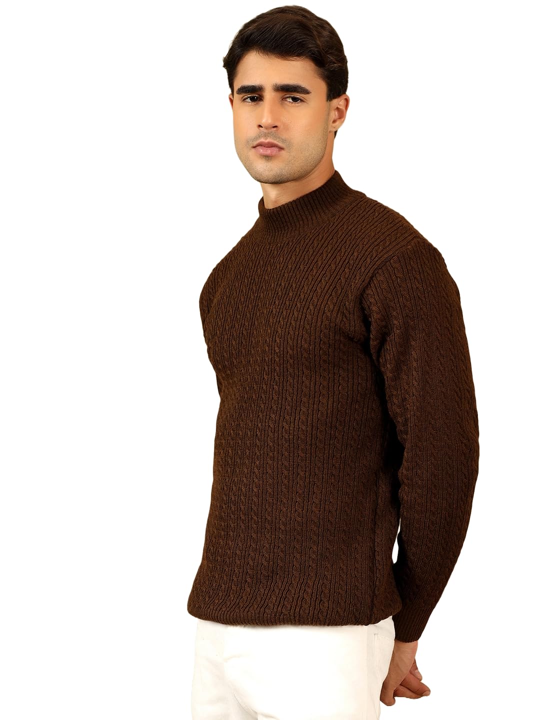 kvetoo Men's High Neck Cable Knit Sweater | Winter Pullover | Warm Wool Blend | Casual Full Sleeve Sweater for Men | Stylish Ribbed Neck Slim Fit Winterwear-picture-29