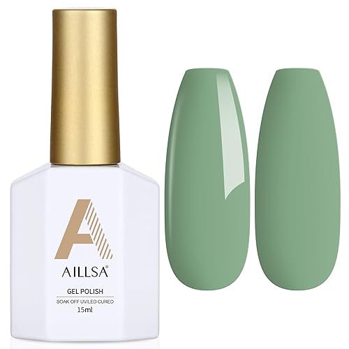 AILLSA Esmalte de uñas en gel verde salvia, esmalte de uñas de color verde de invierno, esmalte de uñas de gel de alto brillo, gel UV para manicura AILLSA Esmalte de uñas en gel verde salvia, esmalte de uñas de color verde de invierno, esmalte de uñas de gel de alto brillo, gel UV para manicura