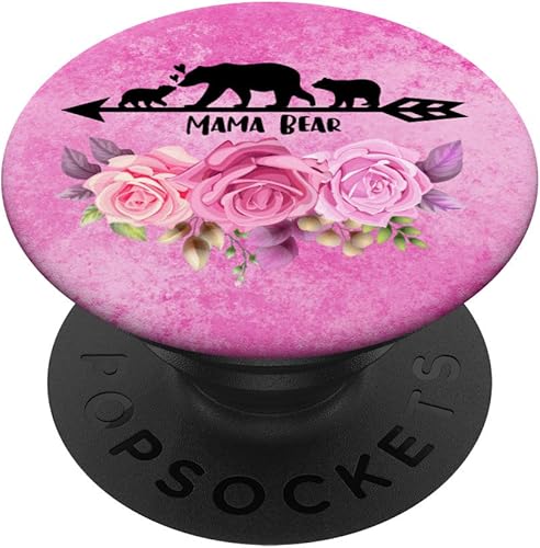 Rosa caliente rosa mamá oso con 2 cachorros agarre teléfono para mamá mamá PopSockets PopGrip agarre intercambiable para teléfonos y tabletas