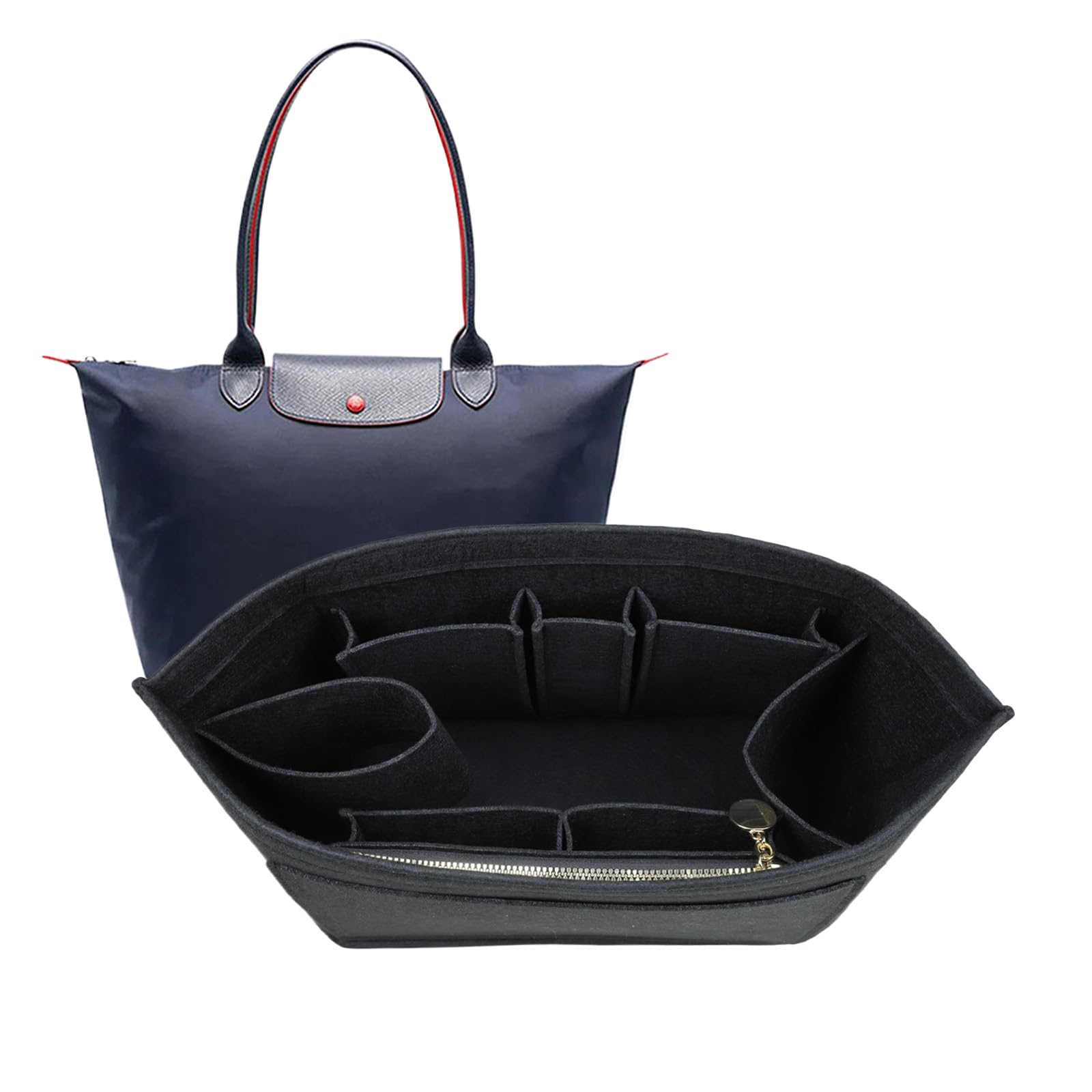 Photo 1 of Organizer Insert For Long Champ Le Pliage Purse organizer Premium Felt 1012-25black-S
