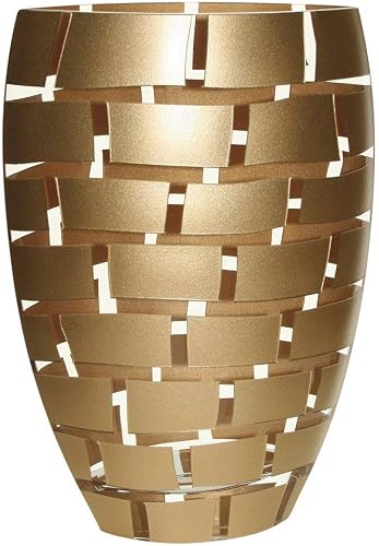 Gold Wall Lead-Free Crystal Flower Vase Centerpiece, 12 Inch | Decorative flower vase for fresh, dried or faux flowers, table centerpieces, living room, dining room, weddings and gifts