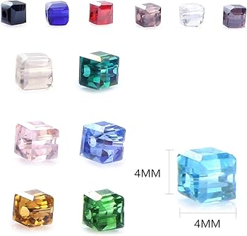 600 stuks gefacetteerde en kristalline glazen kralen, veelkleurige vierkante kristallen glazen kralen, kleur vergulde kubuskralen, voor het maken van sieraden