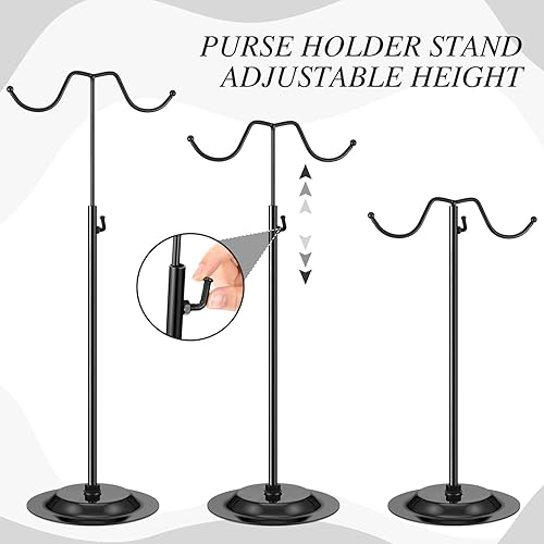 Miniatura 2 de Weysat Soporte ajustable para bolso de 4 piezas, soporte de exhibición de doble gancho de metal para colgar bolsas de sombreros, estante