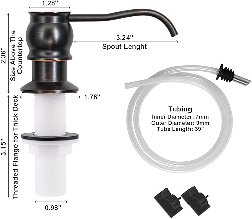 Miniatura 3 de SAMODRA Dispensador de jabón para fregadero de cocina, cabezal de bomba de latón con acabado de bronce aceitado, diseño integrado con tubo de