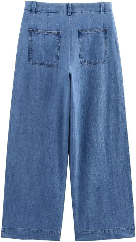 Womens Spring Summer Loose Fit Denim Jacket and Wide Leg Pants Set Single Breasted Casual Cowboy Suit