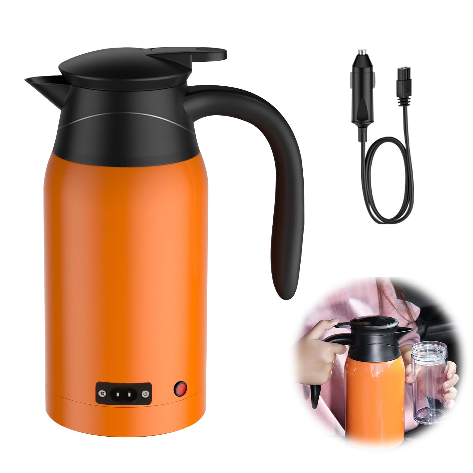 Bouilloire électrique pour voiture 12V 1000ml en acier inoxydable pour voyage