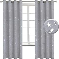 Vista 30 de BGment - Cortinas opacas para dormitorio infantil, con ojales, con aislamiento térmico, estampado de estrellas plateadas, para oscurecer